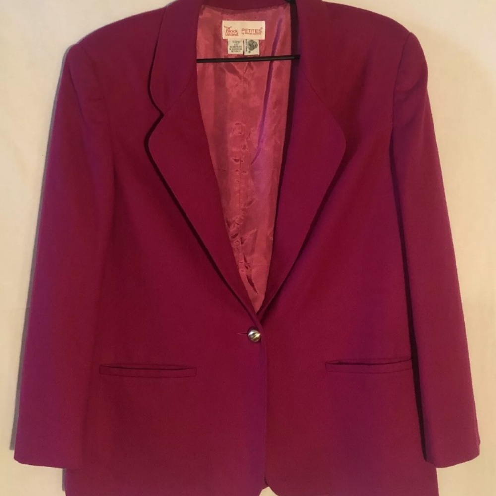 Vtg Block Island Women 12P Pure Wool Pink Lined Sport Coat 1 Gold Button Pockets